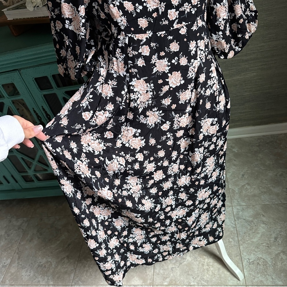 River Island Black Floral Puff Sleeve Maxi Dress,Square Neck Cottagecore Size 10 - Picture 7 of 16